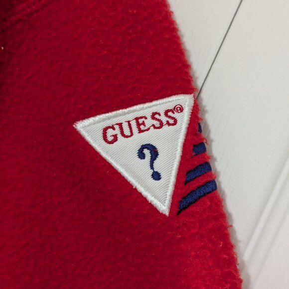 Vintage Guess USA Red Fleece Sweatshirt Quarter Zip - Size M - Picture 5 of 12